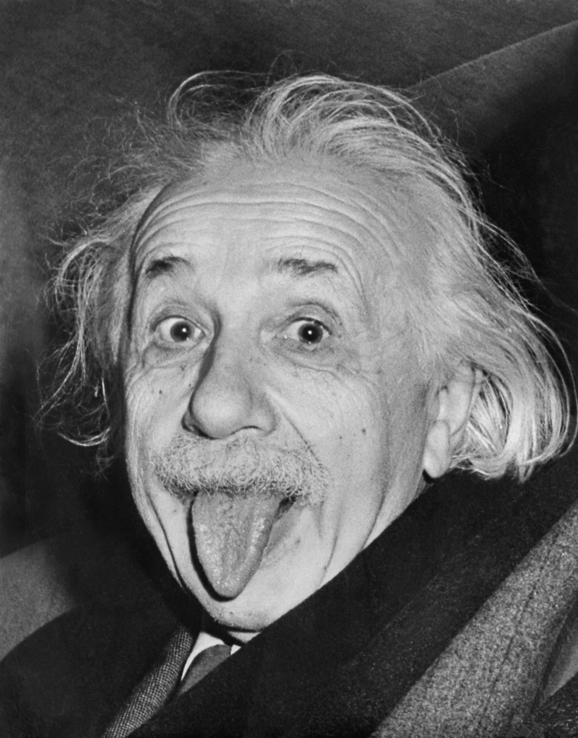 Albert Einstein sticks his tongue out for photographer Arthur Sasse after his 72nd birthday party on March 14, 1951. One of the most reproduced and parodied pictures of Einstein, according to reports, Einstein liked the photo so much that he requested International News copies of them for personal use as gifts.