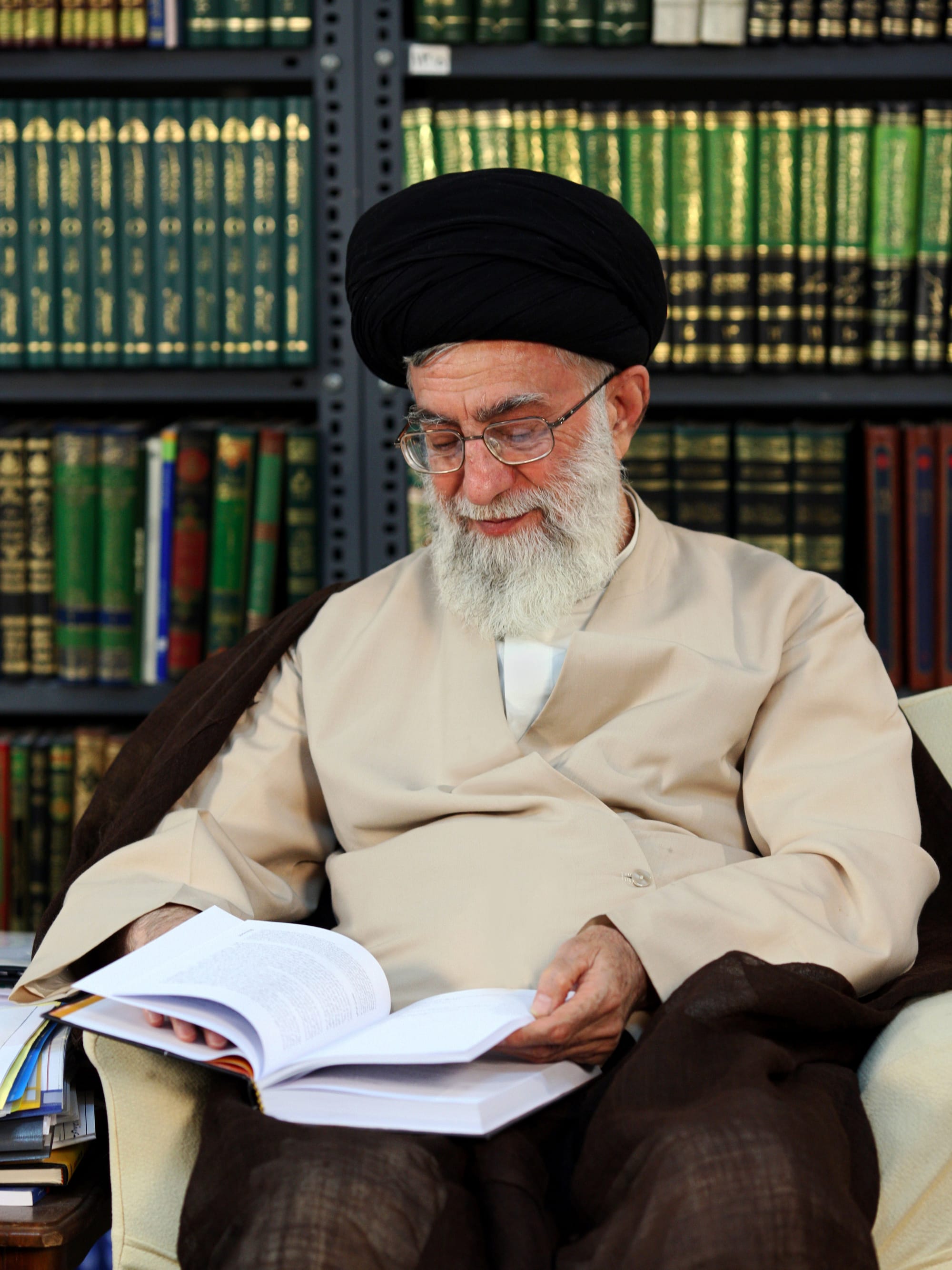 Ayatollah Sayyid Ali Khamenei the Supreme Leader of Iran is Reading book.