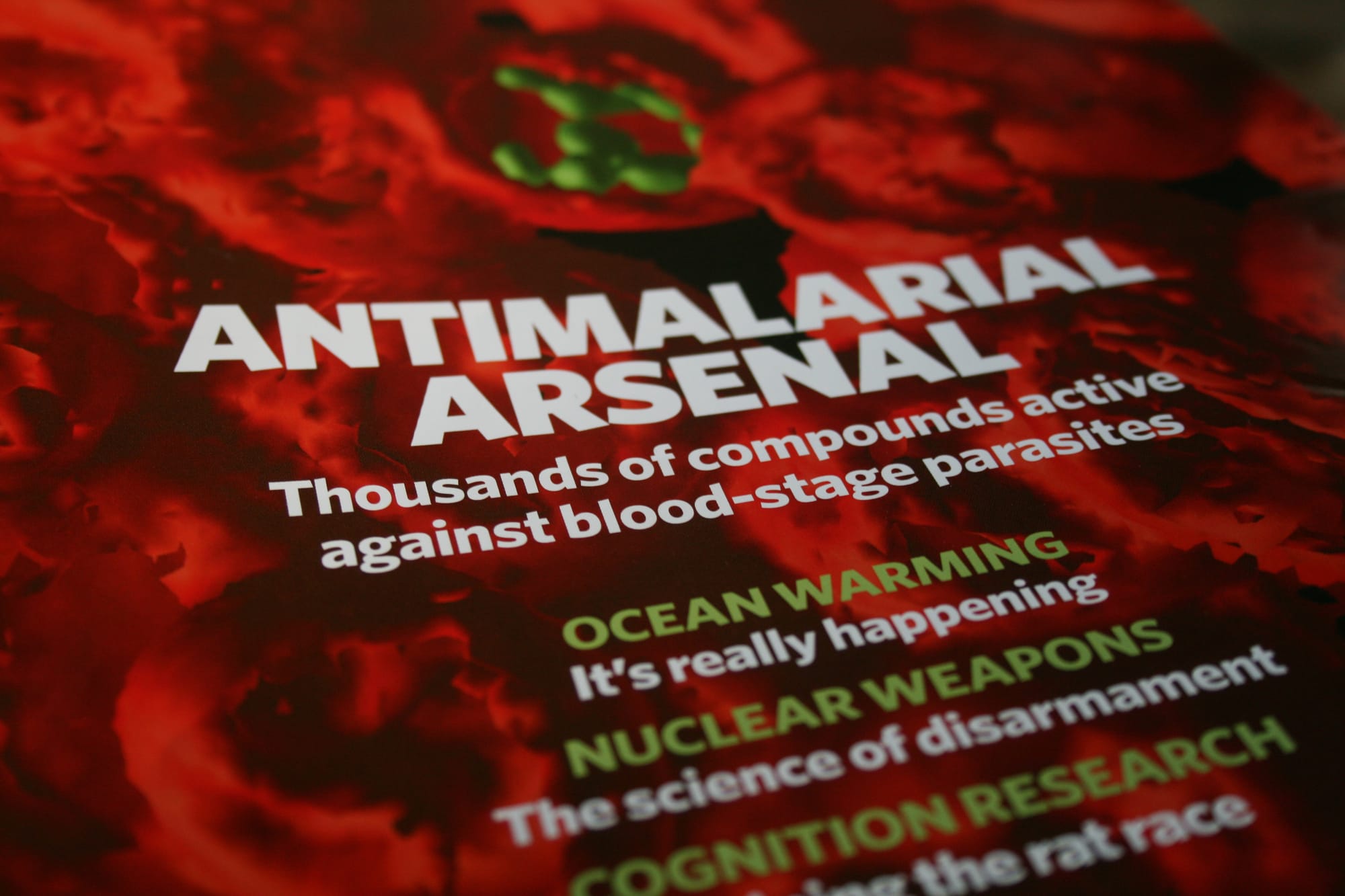 Cover of the May 23rd 2010 issue of Nature. In one of the papers (<a href="https://dx.doi.org/10.1038/nature09107" rel="noreferrer nofollow">doi:10.1038/nature09107</a>), authors screened 2 million compounds in a library for inhibitors of P. falciparum and suggest new mechanisms of antimalarial action.