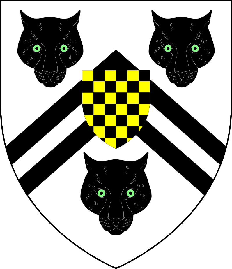Arms of Arthur Lee, 1st Viscount Lee of Fareham (1868–1947). After having donated Chequers Court in Buckinghamsire to the UK Government for use as a Prime Ministerial residence, Viscount Lee and his wealthy American heiress wife (nee Ruth Moore) moved to Old Quarry House in Gloucestershire. In 1922 he was elevated to the title of "Viscount Lee of Fareham, of Bridport in the County of Dorset", having previously held that of "Baron Lee of Fareham, of Chequers in the County of Buckinghamshire", created 1918.

Heraldry
Blazon: Argent, two chevronels between thee leopard's faces sable, overall in pretence: Chequy or and sable. The shield in pretence displays the w:attributed arms (i.e. pre-heraldic) of Elias Ostiarius (or Elias de Scaccario), who in the 12th century held the Manor of Ellesborough, Buckinghamshire, within which stands the present 16th century structure of Chequers Court, whose two alternative Latinised surnames mean respectively "of the door", thus "door-keeper/porter" (Cassell's Latin Dictionary, Marchant, J.R.V, & Charles, Joseph F., (Eds.), Revised Edition, 1928, p.387) and "from the Exchequer". He is thus believed to have been an Usher of the Court of the Exchequer. The "chequy" arms are therefore supposed to be a reference to the chequered table cloth used by the early Barons of the Court of the Exchequer (King's Treasury) to make financial computations or accounts, and have now become the symbol of Chequers Court. (J. Gilbert Jenkins, Chequers, A History of the Prime Minister's Buckinghamshire Home, 1967[1], pp.10-11)  ("The History of Chequers" ( https://www.museumofpm.org/chequers/  )). The duties of the various Ushers of the Exchequer are described in the  12th-century treatise The Dialogue Concerning the Exchequer as follows:[2] 

As to the Usher of the Upper Exchequer. That usher, alone, without an associate, guards the door of the exchequer building: unless when, from his own home, he takes servants for the burdensome part of his office. Likewise the same man guards the door of the chamber of secrets, which is situated next to the exchequer building,. Thither go the barons when a doubtful question is propounded to them in the exchequer, concerning which they prefer to deliberate by themselves rather than in the hearing of all. But it is chiefly on this account that they go apart by themselves, - lest namely, the accounts which are being made up at the exchequer should be impeded; and while they are delaying in private. council, the usual course of the accounts goes on. But if any question should arise, it would be referred to them. It is also free to the usher, with impunity, to preclude ingress when he wishes to any men - even if great in authority - who are not necessary to the matter in hand. To those alone, who sit at the exchequer by reason of their office or by mandate of the king, is -voluntary ingress to either chamber permitted. But if they are persons vouched for, who can not suitably go in when alone, one or two may be shown into the outer building of the exchequer; but into the chamber of secrets only the officials enter, others being excluded; unless when they are called by their masters to perform some matters for the king. Likewise the usher receives the summonses, made out and signed by the marshall. When the exchequer of that term has been dissolved, he bears them in his own person, or by means of a faithful messenger, throughout England, as has been said above. He also, by command of the president, calls into the latter's presence, when he needs them, the sheriffs, who are dispersed in all directions outside the building. Likewise it pertains to him to see to any of the small matters which are necessary in the exchequer building-such as placing and preparing the seats around the exchequer and the like
The "Usher of the Greater Exchequer" was paid 5 pence per day. Concerning the (Lower?) Usher:

It is the duty of the usher to exclude or admit as is necessary, and to be diligent in guarding every thing which is shut in by the door; wherefore, as door-money, he shall have two pence from each writ of exit. He furnishes the boxes to put the money in, and the rolls and the tallies, and the other things which become necessary during the year; and for each box he has two pence. He furnishes the whole Receipt with wood suitable for the tallies of receipts and of accounts, and once, that is at the Michaelmas term, be receives five shillings for the wood of the tallies. He furnishes the wooden receptacles, the knives, the compartments, and the straps and the other minute necessaries of the fisc. At that same term are due two shillings for furnishing the ink of the whole year to both exchequers, and this amount, by ancient right, the sacristan of the greater church of Westminster claims for himself.
It is possible that these arms were granted to Arthur Lee by the College of Arms in 1918 on his elevation to the House of Lords as "Baron Lee of Fareham, of Chequers in the County of Buckinghamshire", when he resigned his seat in the House of Commons as Conservative Party MP for Fareham in Hampshire, having in the previous year donated the house and estate of Chequers to the UK Government, for prime ministerial use, as formalised in the "Chequers Estate Act" of 1917.