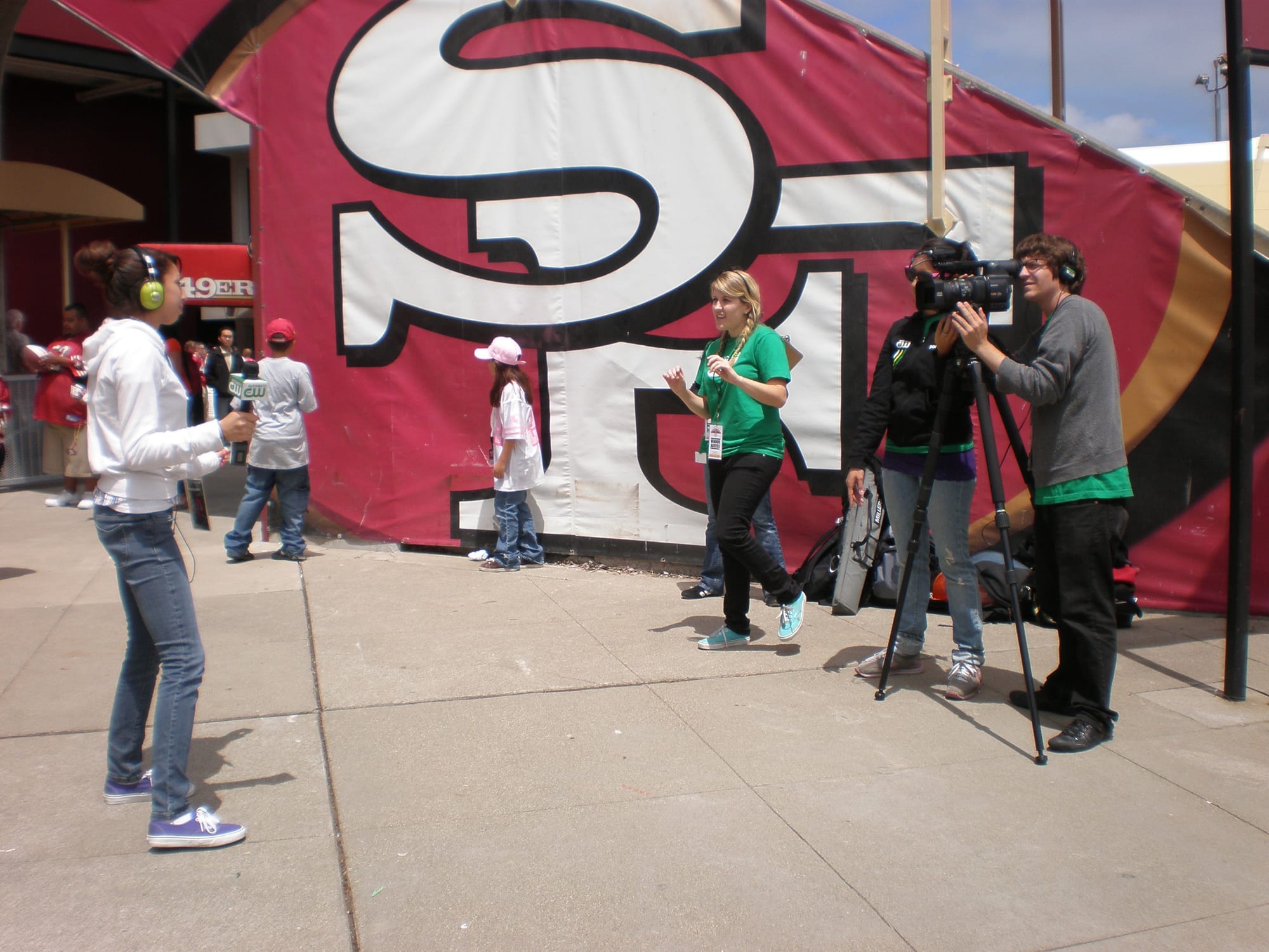 A CW TV Network crew at the San Francisco 49ers Family Day 2009 at Candlestick Park.