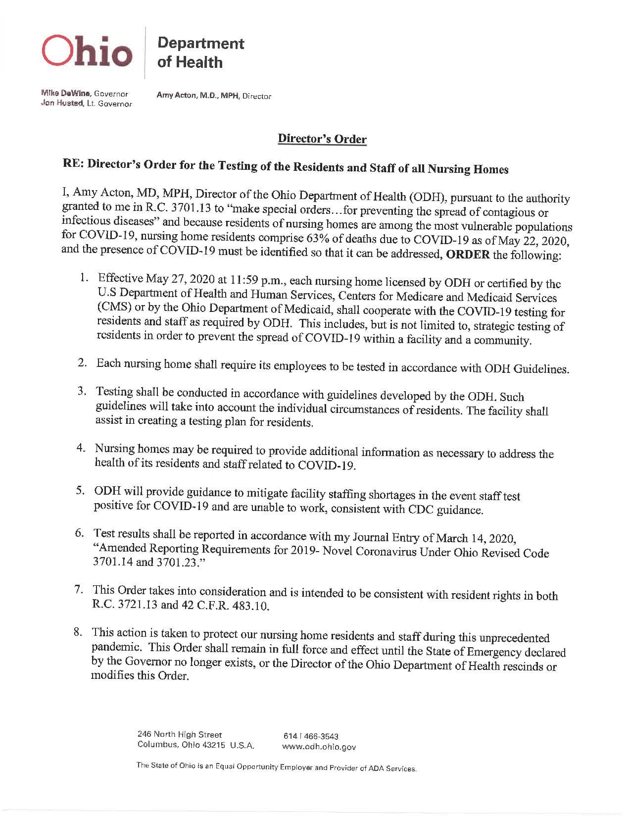 At head of title: Director's order; Director's order signed: May 27, 2020