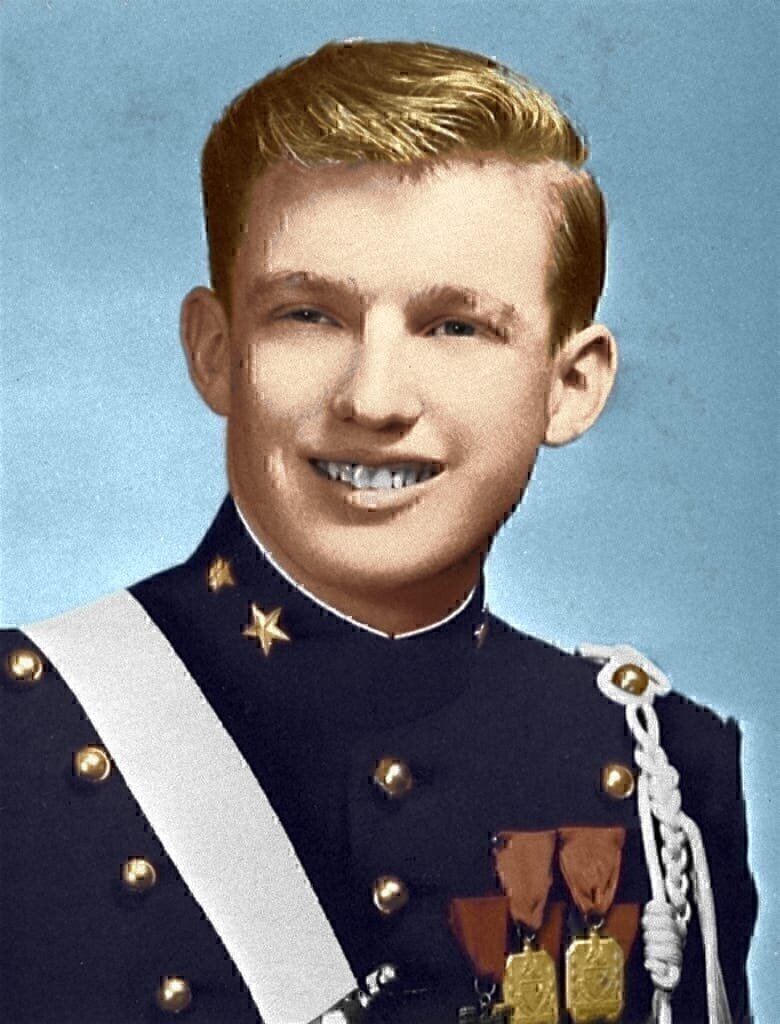Donald John Trump, pictured on page 107 of his 1964 New York Military Academy yearbook.
Full yearbook: http://www.classmates.com/yearbooks/New-York-Military-Academy/32008 (No copyright notice apparently included although website says "These are reprints from previously owned yearbooks so handwriting or effects of aging may be present, and pages, images, or other content may be missing or obscured.")