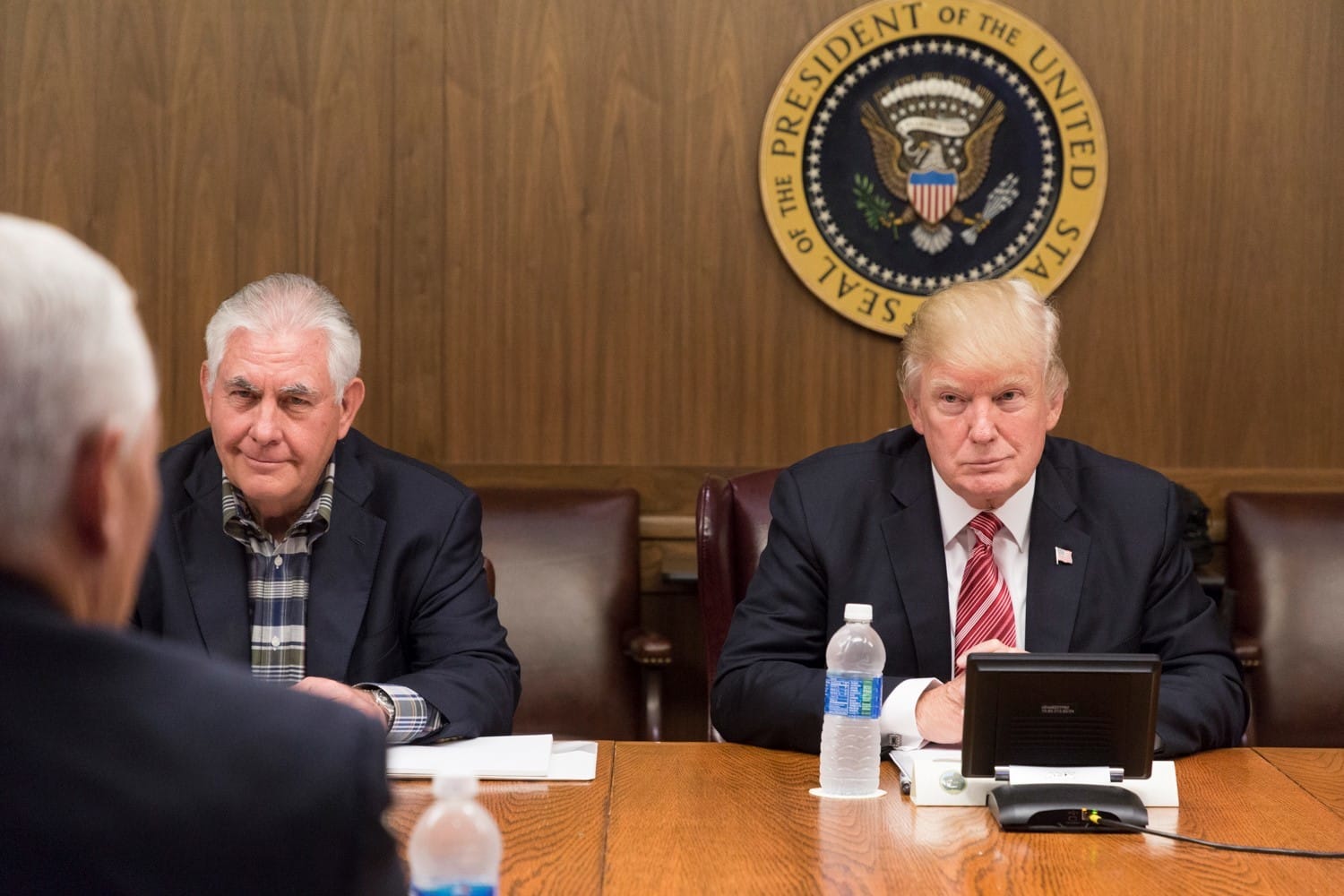 President Donald J. Trump, joined by Vice President Mike Pence and members of the Cabinet, participates in a Cabinet meeting, Saturday, September 9, 2017 in Laurel Lodge at Camp David near Thurmont, MD, discussing the projected track and potential impact of Hurricane Irma as it approaches the coast of Florida. (Official White House Photo by Shealah Craighead)