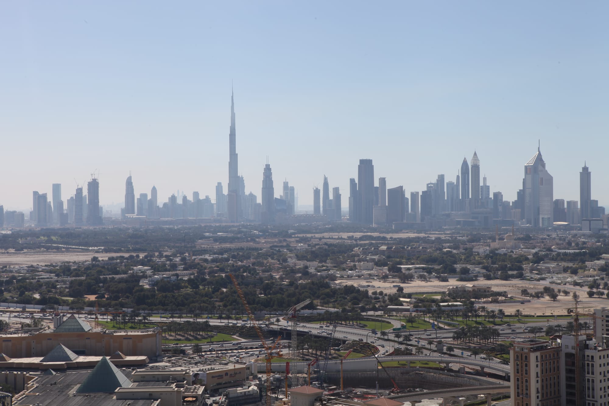 A photo of Dubai Skyline, United Arab Emirates. Showing Burj Khalifa (The tallest building in the world). Captured on 2016.