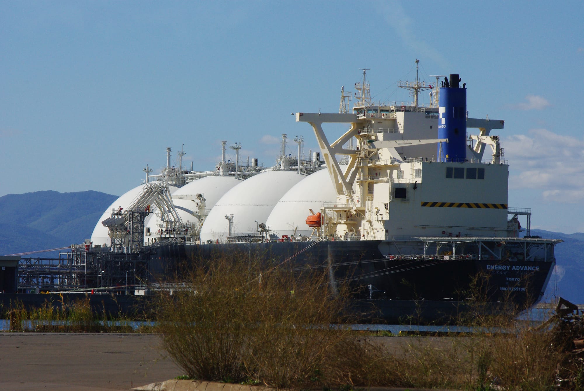 The LNG carrier Energy Advance in Ishikari Bay, Japan