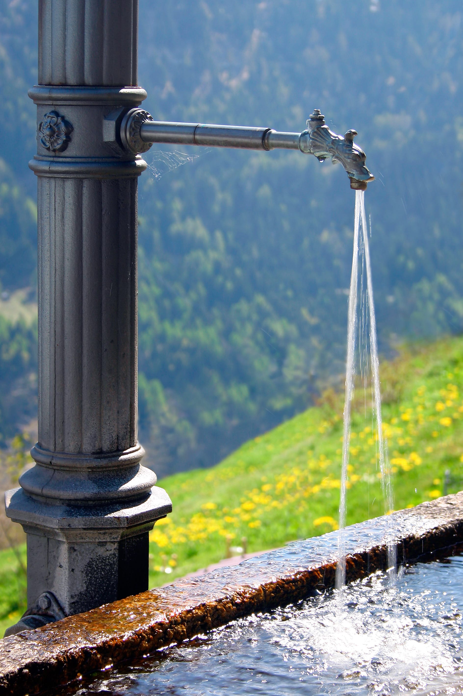 Water fountain found in a small Swiss village. They are used as a drinking water source for people and cattle. Almost every Alpine village has such a water source.