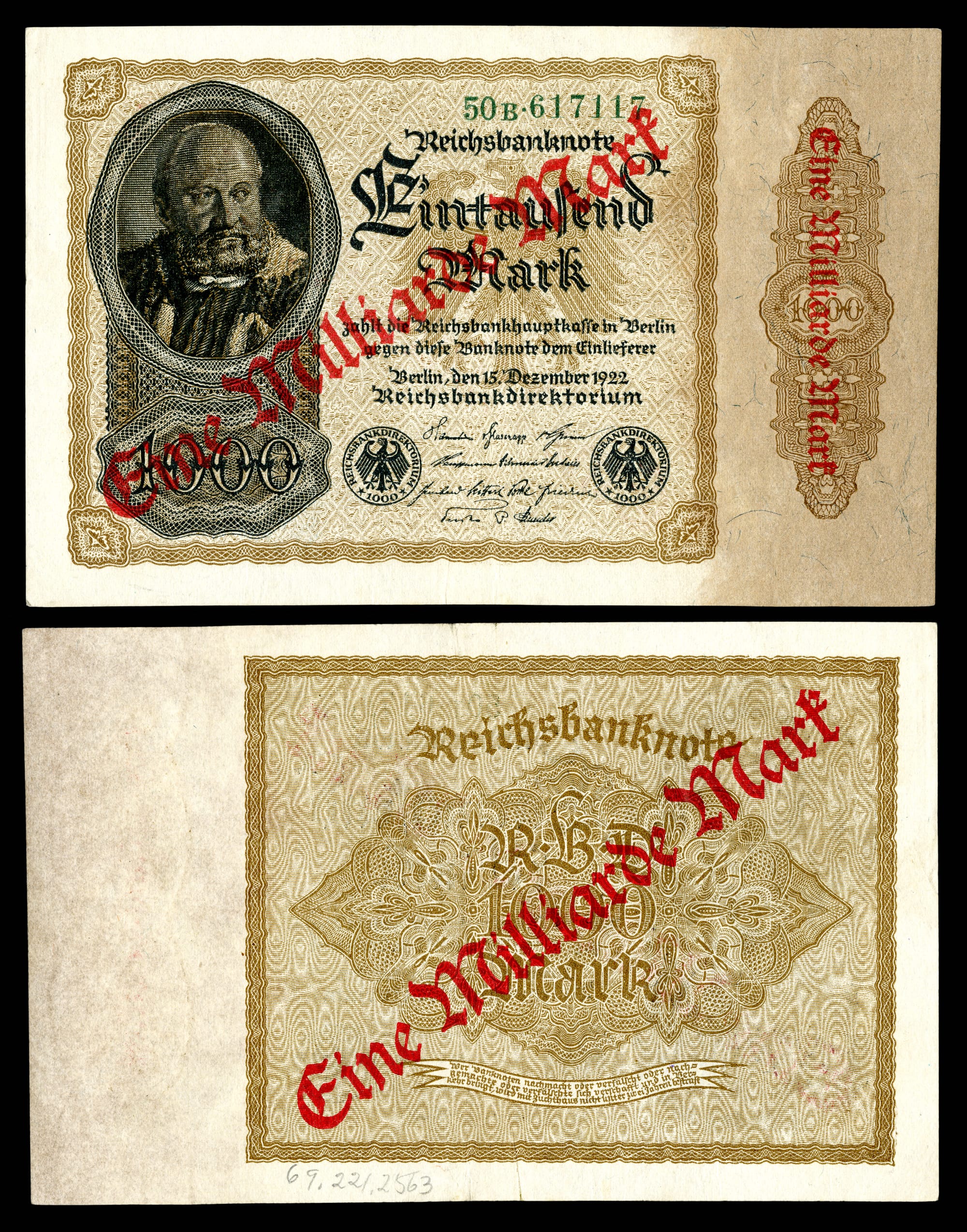 German Papiermark of the Weimar Republic, post World War I hyperinflation era (1921–24).