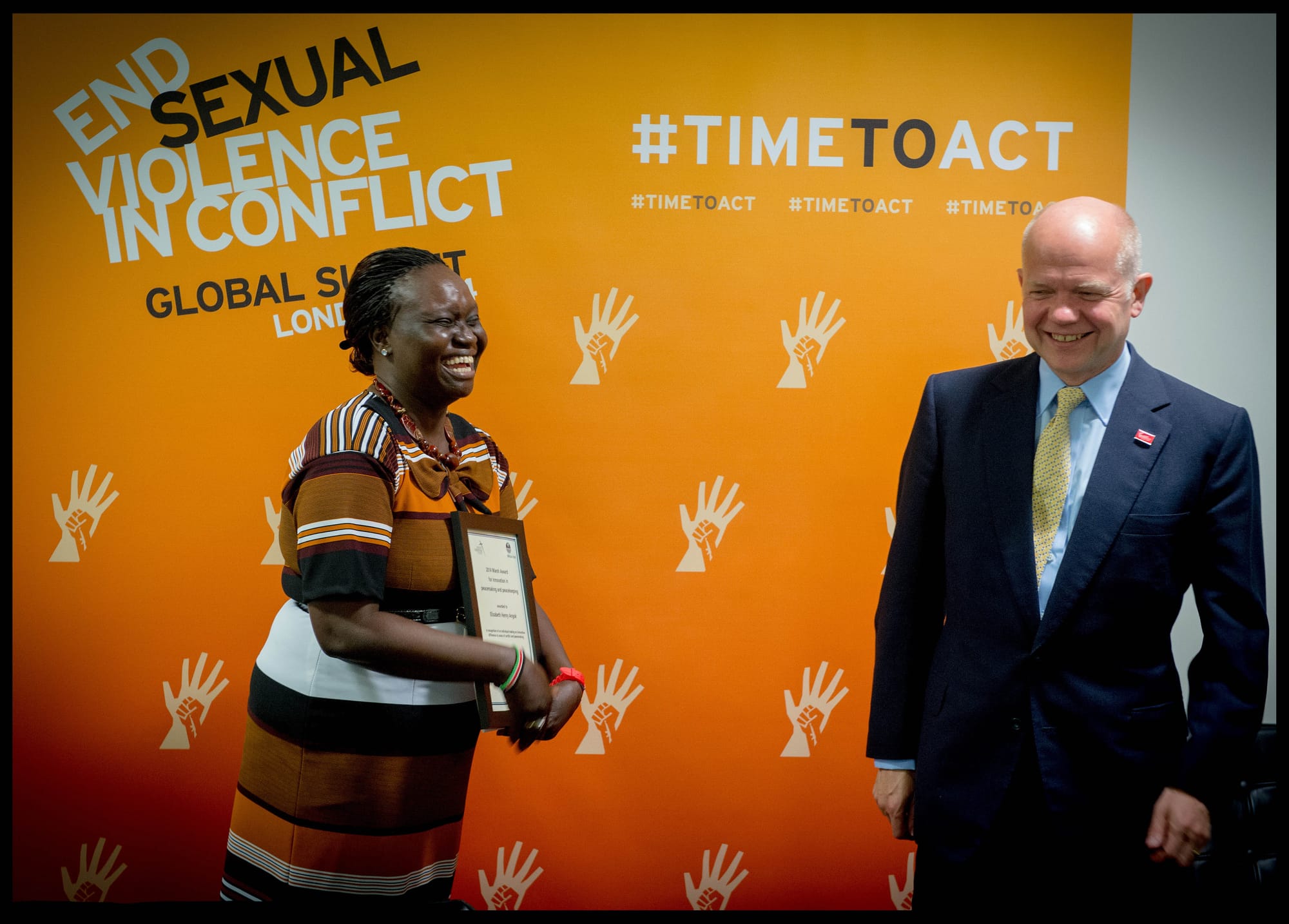 Image ©Licensed to i-Images Picture Agency. 10/06/2014. London, United Kingdom. Former Foreign Secretary William Hague and Angelina Jolie hold the End Sexual Violence in Conflict at the Excel Centre in East London, Picture by Andrew Parsons / i-Images/ Crown Copyright