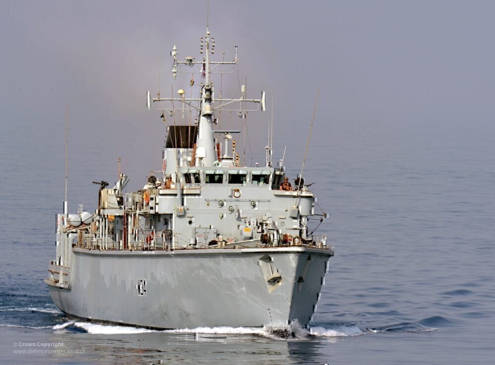HMS Middleton is pictured transiting the Strait of Hormuz in the Middle East.
HMS Middleton and HMS Pembroke were escorted on their transit through the Strait by the Type 45 Destroyer HMS Diamond.
HMS Middleton, Mine Countermeasures Vessel (MCMV), detects, investigates, and destroys sea-bed threats with the use of high powered sonar, remote underwater vehicles and divers. HMS Middleton is one of eight Hunt Class Mine Countermeasures Vessels that forms part of the Royal Navy’s Second Mine Countermeasures Squadron (MCM2) based in Portsmouth. The ship is currently deployed in the Gulf as part of Operation Telic MCM.
This image is available for high resolution download at www.defenceimages.mod.uk subject to the terms and conditions of the Open Government License at www.nationalarchives.gov.uk/doc/open-government-licence/. Search for image number 45154689.jpg


Photographer: LA(Phot) Gary Weatherston
Image 45154689.jpg from www.defenceimages.mod.uk
For latest news visit www.mod.uk
Follow us: 
www.facebook.com/defenceimages

www.twitter.com/defenceimages