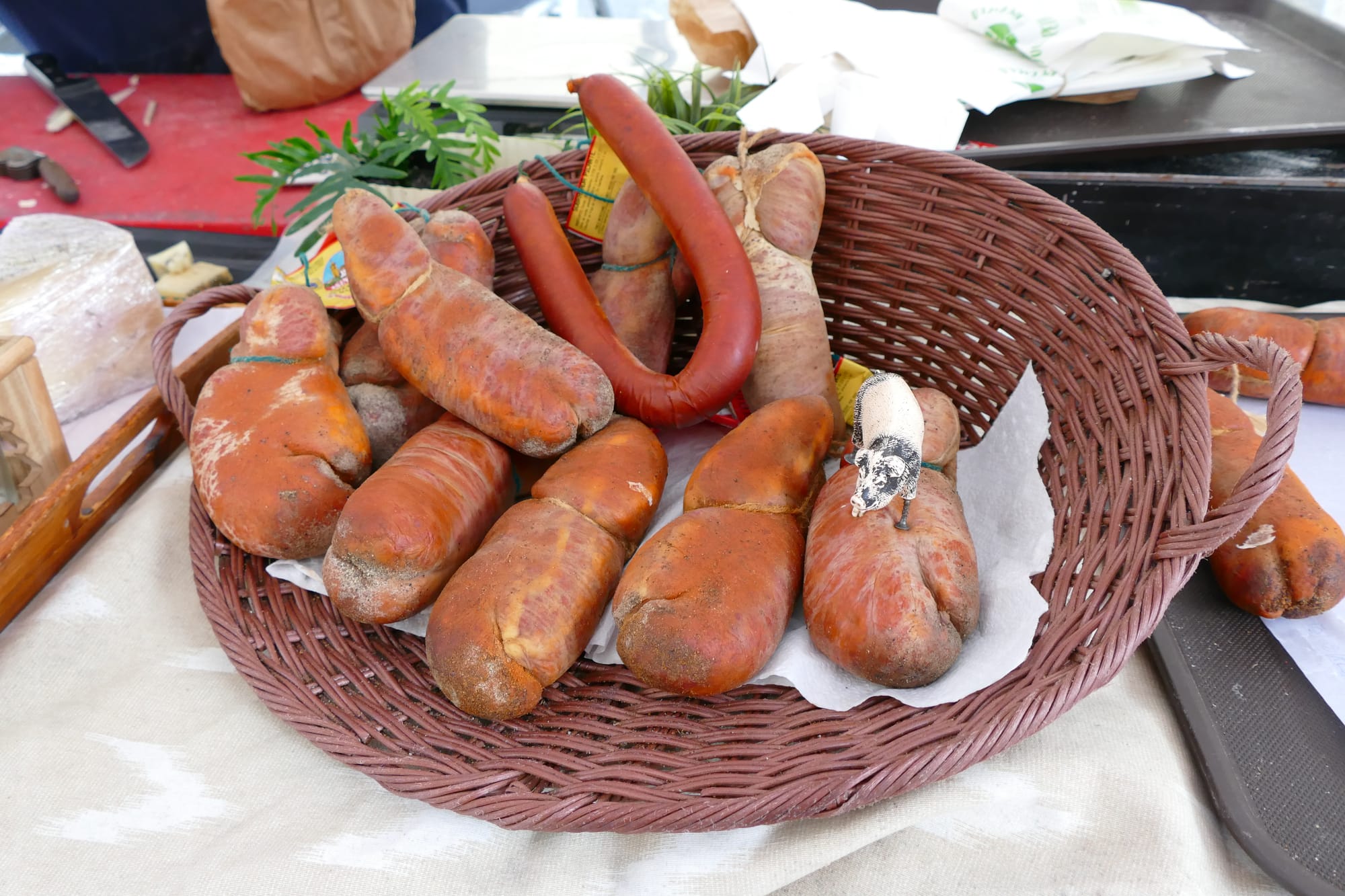 Pork sausages for sale on the Saturday market of Sóller
