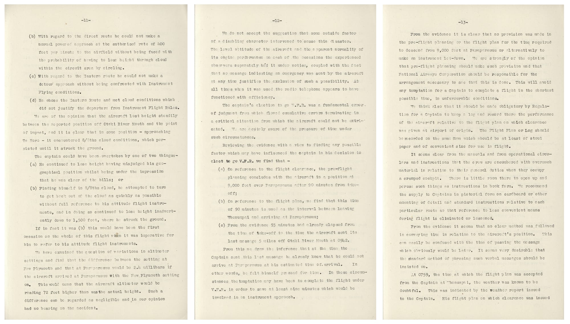 On 18 March 1949, a Lockheed Lodestar crashed on the ridge behind Waikanae at about 10 a.m., killing all 15 people on board. This accident remains New Zealand’s third-worst air disaster. 
ZK-AKX “Kereru” took off from Whenuapai airport in Auckland, carrying the mail, bound for Paraparaumu, near Wellington. After dropping off passengers in Paraparaumu the flight was due to continue onto Harewood, in Christchurch, and Taieri, in Dunedin – the “Main Trunk” route.
The weather on 18 March was overcast in Paraparaumu, and Captain R W Bartley, a former Air Force Commander, and his First Officer R A Boys were given permission by Air Traffic Control to descend through the cloud layer, which sat at 800 feet, using instruments to guide them. Staff at the Paraparaumu airport raised the alarm after no calls were answered after 9:55 a.m. 
Search and rescue teams made up of the Police, RNZAF and concerned locals found the wreckage of the plane about 3 kilometres from Waikanae, but were unable to get to the site until the next day, because of weather conditions. Fire had destroyed the aircraft. 
Because another Lockheed aircraft, the “Kaka”, had crashed on Mt Ruapehu in 1948, killing all thirteen passengers, a Royal Commission of Inquiry was instituted. The committee was made up of Wilfred Stilwell, a judge; Walter Sheen, an Air Force captain; and Ronald Kirkup, a farmer. The group heard evidence from many parties and eventually concluded that pilot error had been to blame for the crash.
Their report was tabled before the Legislative Committee in August 1949, and the pictured pages show the committee’s rationale for the declaration of pilot error as the cause of the crash, and their recommendations for improving safety.
Archives Reference: Le 1 1949/106
From the Alexander Turnbull Library-  a picture of a Lockheed Lodestar in flight: natlib.govt.nz/records/29941618
For updates on our On This Day series and news from Archives New Zealand, follow us on Twitter twitter.com/ArchivesNZ 

Material from Archives New Zealand