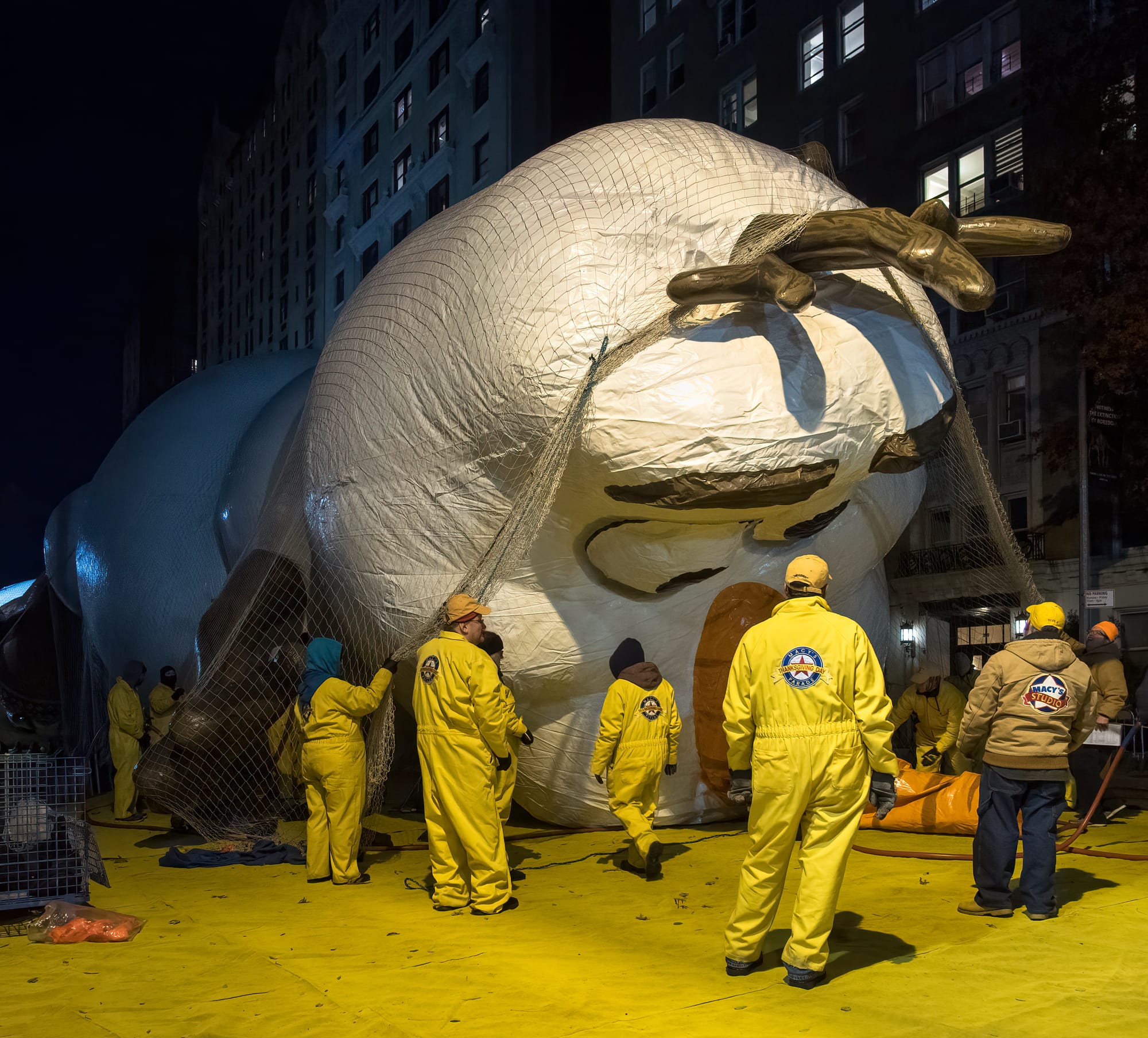 2018 Macy's Thanksgiving Day Parade balloon inflation, which takes place the day before the parade on 77th and 81st streets on either side of the American Museum of Natural History.