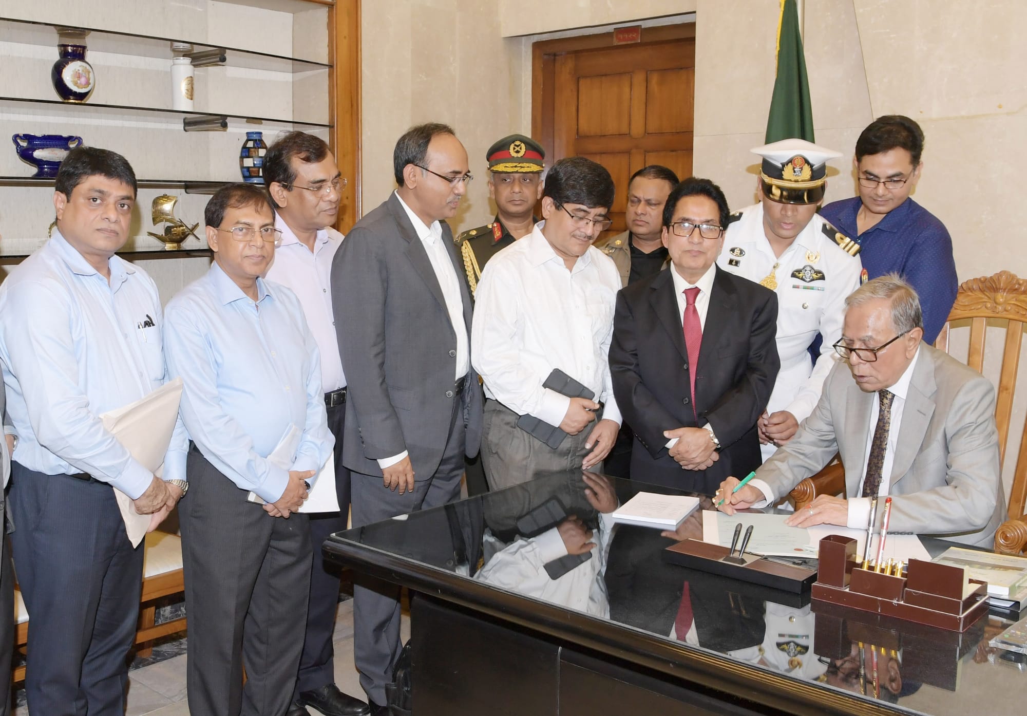 President Md. Abdul Hamid signed the supplementary budget bill for the fiscal year 2018-19 in his office at the National Parliament in Dhaka on Thursday, June 13, 2019.