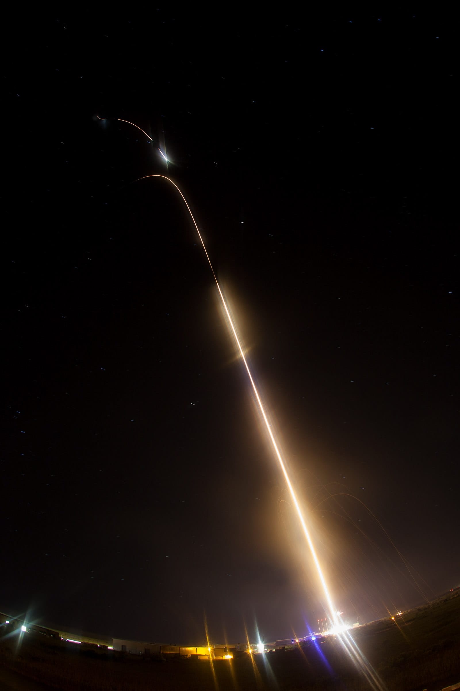 A NASA Black Brant XII suborbital rocket streaks into the night sky following its launch at 11:05 p.m. EDT on June 5, 2013 from the Wallops Flight Facility in Virginia. The rocket carried the Cosmic Infrared Background ExpeRiment (CIBER) to an altitude of approximately 358 miles above the Atlantic Ocean by the four-stage rocket. The launch, seen here with multiple stages firing off, was reportedly seen from as far away as central New Jersey, southeastern Pennsylvania and northeastern North Carolina. With CIBER, scientists are studying when the first stars and galaxies formed in the universe and how brightly they burned their nuclear fuel.
Image Credit: NASA/Jamie Adkins
NASA image use policy.
NASA Goddard Space Flight Center enables NASA’s mission through four scientific endeavors: Earth Science, Heliophysics, Solar System Exploration, and Astrophysics. Goddard plays a leading role in NASA’s accomplishments by contributing compelling scientific knowledge to advance the Agency’s mission.
Follow us on Twitter
Like us on Facebook

Find us on Instagram