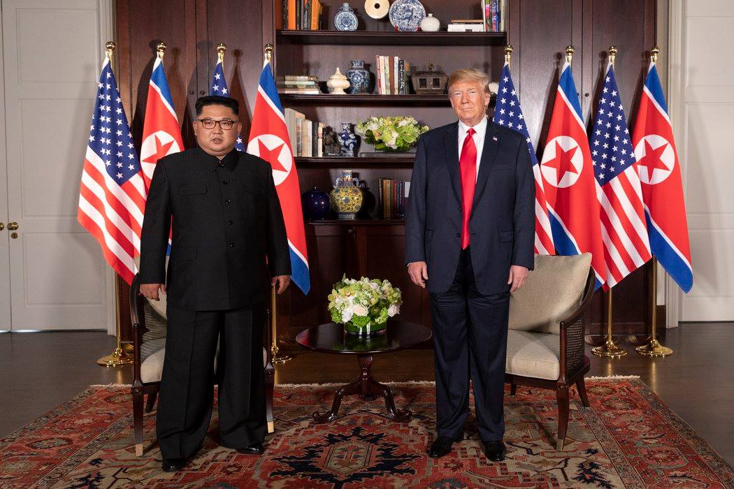 President Donald J. Trump and North Korean leader Kim Jong Un, participate in their bilateral meeting, Tuesday, June 12, 2018, at the Capella Hotel in Singapore. (Official White House Photo by Shealah Craighead)