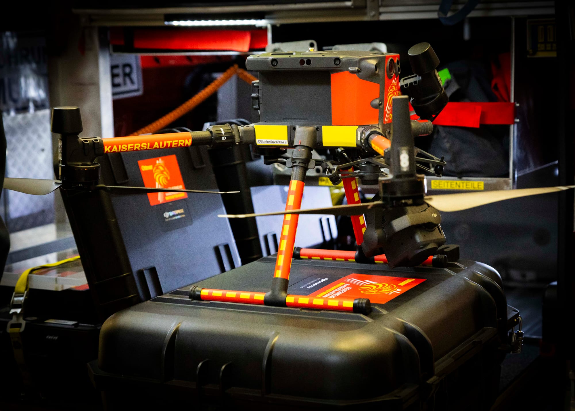 USAG Rheinland-Pfalz Department of Emergency Services firefighters and their counterparts from the Kaiserslautern Fire Department met on Rhine Ordnance Barracks, Apr. 17 to collaborate and explore the application of emerging drone technology in emergency response. The Kaiserslautern unit showcased two of their drones, providing insights into their current operational use and outlining future plans for integrating drones into recovery operations. This knowledge exchange gave the units a deeper understanding of drone capabilities and promoted interagency cooperation, enhancing emergency response preparedness and coordination between the two firefighting teams. In close partnership with industry, the Army innovates, experiments and invests in emerging technologies to ensure the Army can deliver trained, cohesive and lethal teams to meet future challenges in complex operational environments.