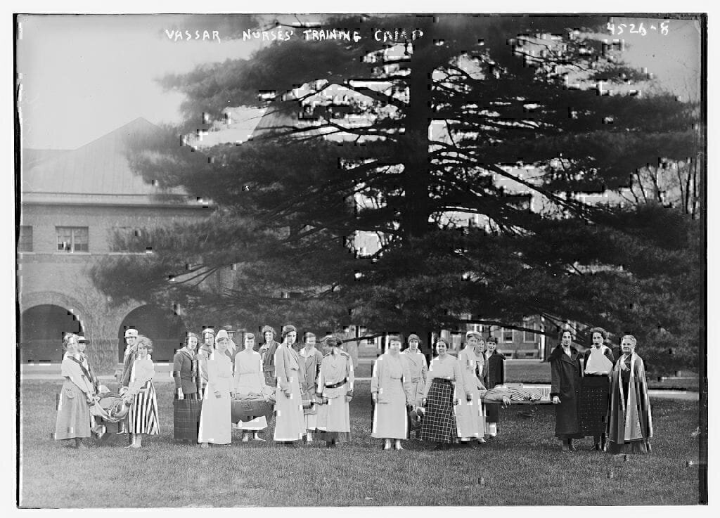 Bain News Service,, publisher.
Vassar nurses' training camp
[between ca. 1915 and ca. 1920]
1 negative&nbsp;: glass&nbsp;; 5 x 7 in. or smaller.
Notes:
 Title from data provided by the Bain News Service on the negative.
Forms part of: George Grantham Bain Collection (Library of Congress).
Format:  Glass negatives.
Rights Info:  No known restrictions on publication.
Repository:  Library of Congress, Prints and Photographs Division, Washington, D.C. 20540 USA, hdl.loc.gov/loc.pnp/pp.print
General information about the Bain Collection is available at hdl.loc.gov/loc.pnp/pp.ggbain
Higher resolution image is available (Persistent URL):  hdl.loc.gov/loc.pnp/ggbain.26414

Call Number:  LC-B2- 4526-8