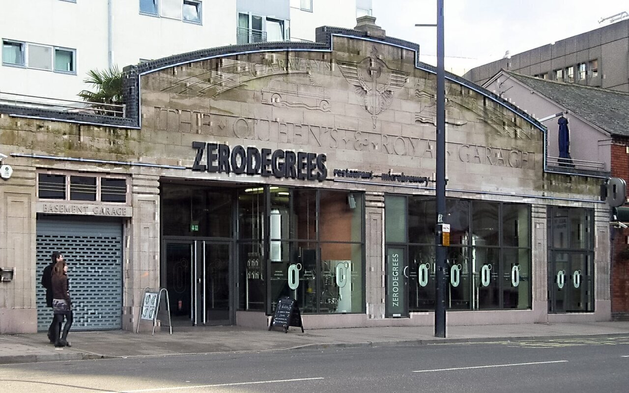 Zero Degrees restaurant and microbrewery The building was formerly a garage.