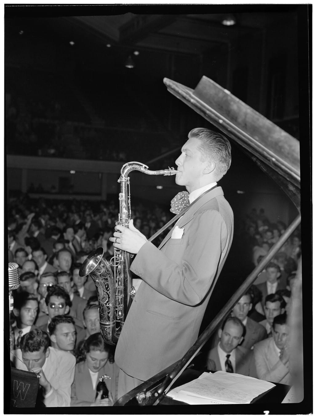 Gottlieb, William P., 1917-, photographer.
[Portrait of Bob Cooper, 1947 or 1948]
1 negative&nbsp;:  b&w&nbsp;; 3 1/4 x 4 1/4 in.
Notes:
 Gottlieb Collection Assignment No. 176
Reference print available in Music Division, Library of Congress.
Purchase William P. Gottlieb
Forms part of: William P. Gottlieb Collection (Library of Congress).
Subjects:
 Cooper, Bob, 1925-
Stan Kenton Orchestra
Jazz musicians--1940-1950.
Saxophonists--1940-1950.
Format:  Portrait photographs--1940-1950.
Group portraits--1940-1950.
Film negatives--1940-1950.
Rights Info:  Mr. Gottlieb has dedicated these works to the public domain, but rights of privacy and publicity may apply. lcweb2.loc.gov/diglib/ihas/html/gottlieb/gottlieb-copyrig...
Repository:  (negative) Library of Congress, Prints & Photographs Division, Washington D.C. 20540 USA, hdl.loc.gov/loc.pnp/pp.print
(reference print) Library of Congress, Music Division, Washington D.C. 20540 USA, loc.gov/rr/perform/
Part Of:  William P. Gottlieb Collection (DLC)   99-401005
General information about the Gottlieb Collection is available at lcweb2.loc.gov/diglib/ihas/html/gottlieb/gottlieb-home.html
Persistent URL:  hdl.loc.gov/loc.music/gottlieb.05231
Call Number:  LC-GLB23- 0523



Public domainPublic domainfalsefalse





This work is from the William P. Gottlieb collection at the Library of Congress. Rights and restrictions.In accordance with the wishes of William Gottlieb, the photographs in this collection entered into the public domain on February 16, 2010.