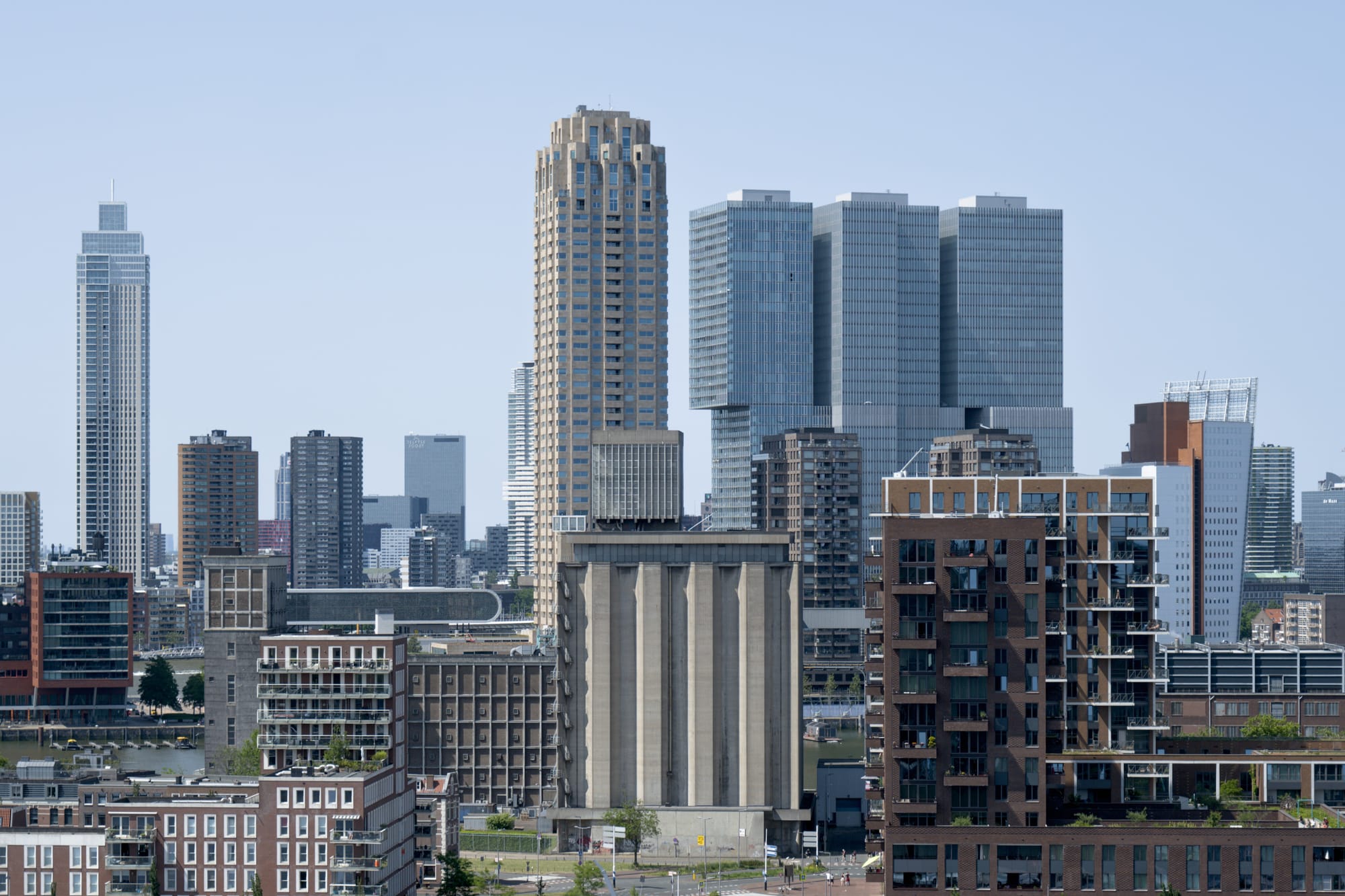 A view of Rotterdam, taken from the roof of the Maassilo, Rotterdam, The Netherlands, June 2023
