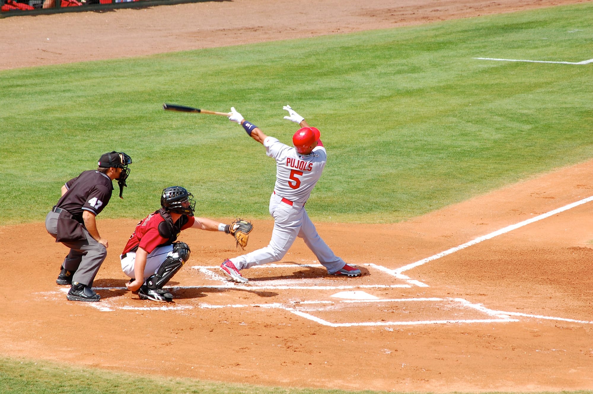 Albert Pujols of the St. Louis Cardinals batting against the Houston Astros during a spring training game.