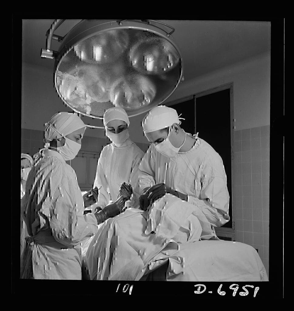 Title: Nurse training. An important phase of every nurse's training is assisting at operations. In this emergency tracheotomy, the doctor is inserting a tube into the trachea as a nurse stands ready to hand him an instrument
Creator(s): Henle, Fritz, 1909-1993, photographer
Related Names:
United States. Office of War Information.