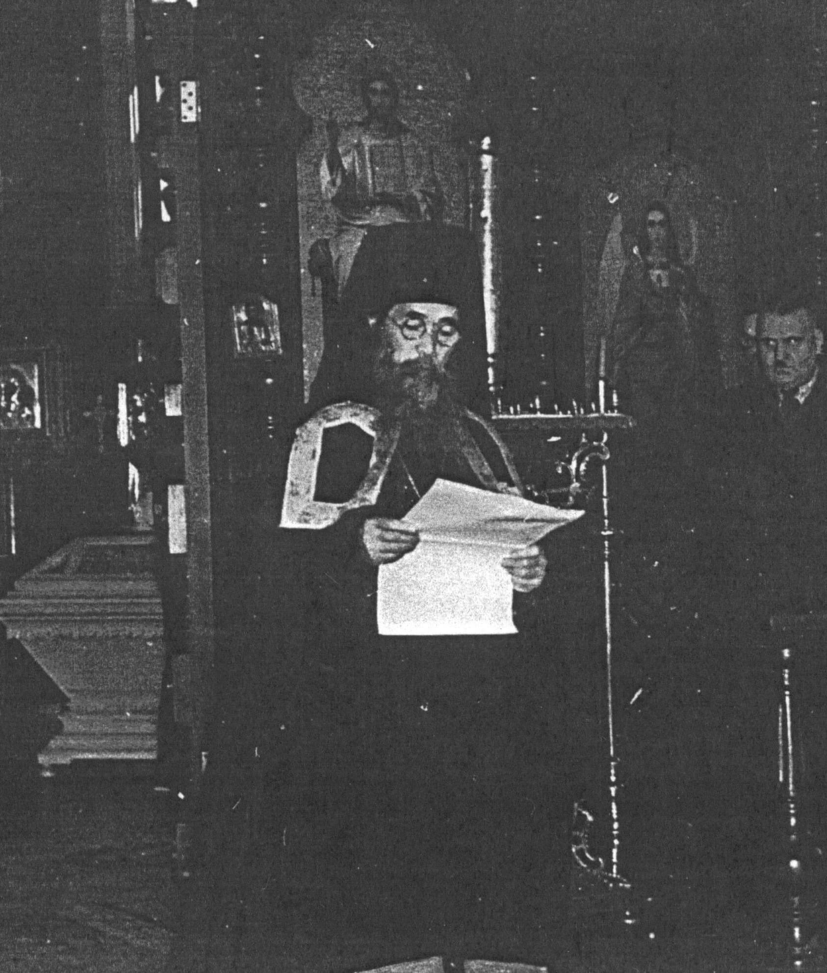 Archimandrite Nicholas (Ono) of the Japanese Orthodox Church reading his nomination homily in the ROCOR Cathedral in Harbin. The next morning, he was consecrated a Bishop.