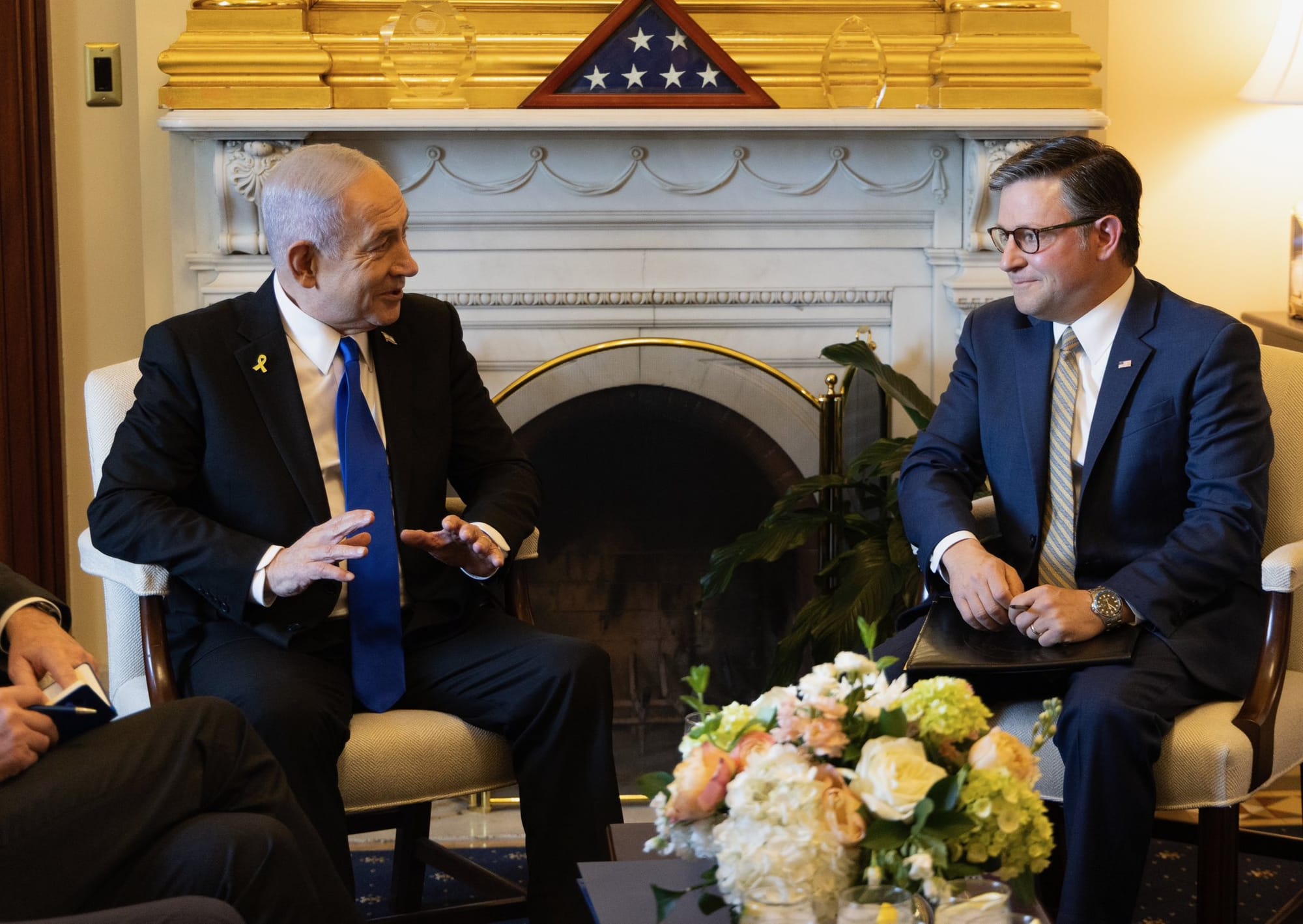 From Johnson's X account.
"Today, I had the honor of welcoming my good friend, Israeli Prime Minister Bibi Netanyahu, back to the U.S. Capitol. The Prime Minister and I discussed America’s commitment to Israel’s security and our shared goal of achieving a ceasefire agreement in Gaza that is righteous, enduring, and rooted in the principle of peace through strength. America and Israel’s strong stand in the 12-Day War dealt a devastating blow to the greatest enemy of peace in the region, leaving the Iranian regime weaker than at any point in decades. We are hopeful that this marks the dawn of a new chapter of peace in the Middle East."