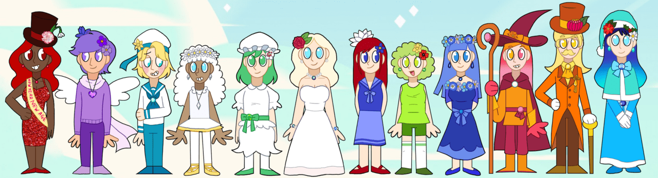This is my Birthday Months characters, each month has their stone and flower next to them. From left to right: January Jennifer, Felix February, March Daffodil, April Joy, May Blossom, June Rose, July Jewell, August Abbey, Swett September, October Opal, November Nolan, Holly December 


Note: DON'T DELETE