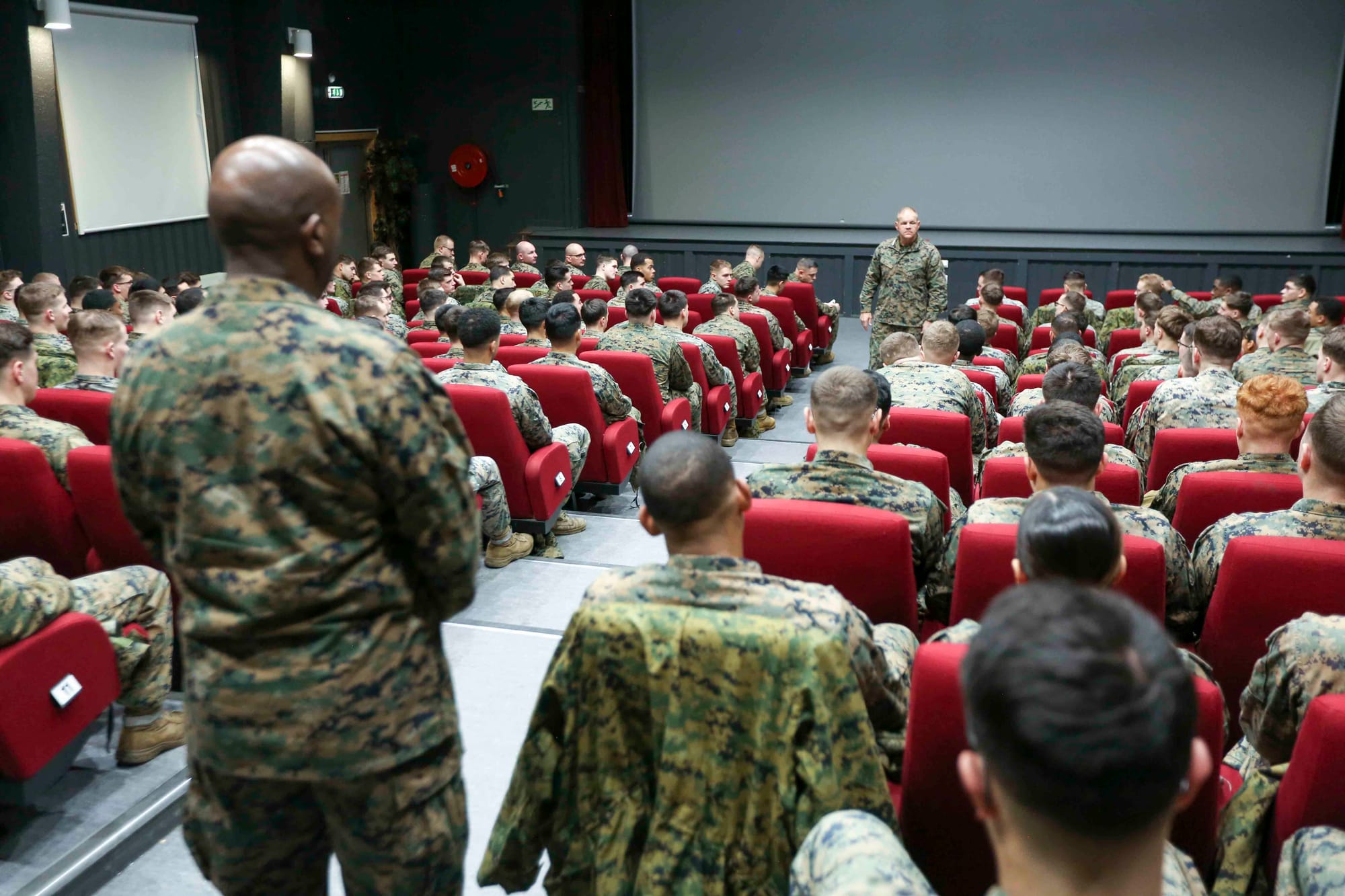 Commandant of the Marine Corps Gen. Robert B. Neller speaks to Marines and Sailors with Marine Rotational Force - Europe during a visit to Setermoen, Norway, Dec. 20, 2018. Gen. Neller visited deployed service members in Europe, Southwest Asia, and the Middle East during the holiday season. (U.S. Marine Corps photo by Sgt. Olivia G. Ortiz)