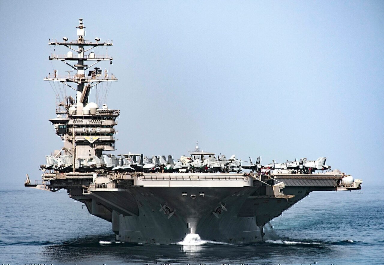 STRAIT OF HORMUZ (July 21, 2016) The aircraft carrier USS Dwight D. Eisenhower (CVN 69) transits the Strait of Hormuz. The Eisenhower Carrier Strike Group is deployed in support of maritime security operations and theater security cooperation efforts in the U.S. 5th Fleet are of operations. (U.S. Navy photo by Mass Communication Specialist 3rd Class J. Alexander Delgado/Released) 160721-N-OR652-695 
Join the conversation:
www.navy.mil/viewGallery.asp
www.facebook.com/USNavy
www.twitter.com/USNavy
navylive.dodlive.mil
pinterest.com

plus.google.com