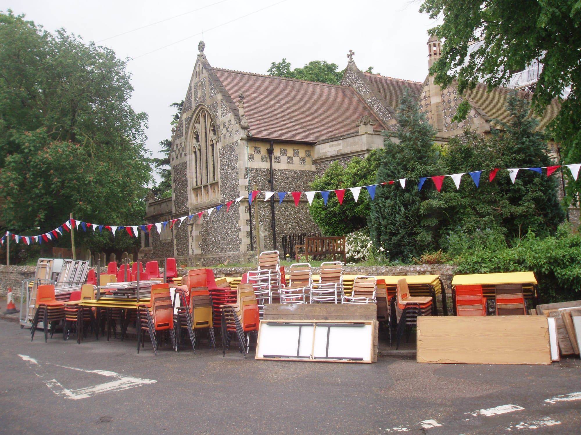 Chairs and Tables For Jubilee Party Outside Essendon Church
