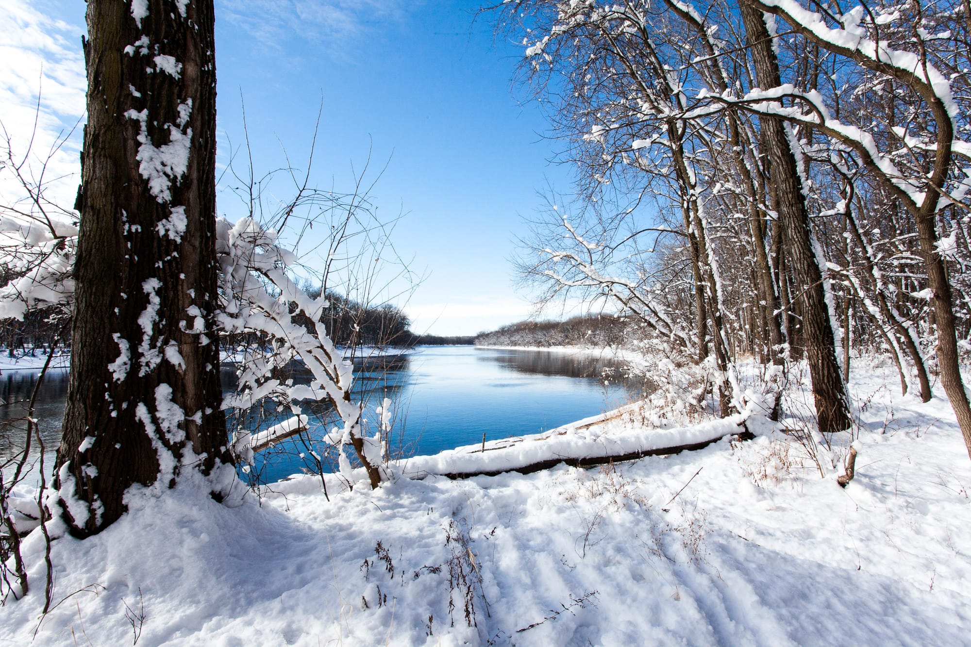 A view of the Mississippi River from the trails in Crosby Farm Regional Park in Saint Paul, Minnesota, United States, February 3, 2016.