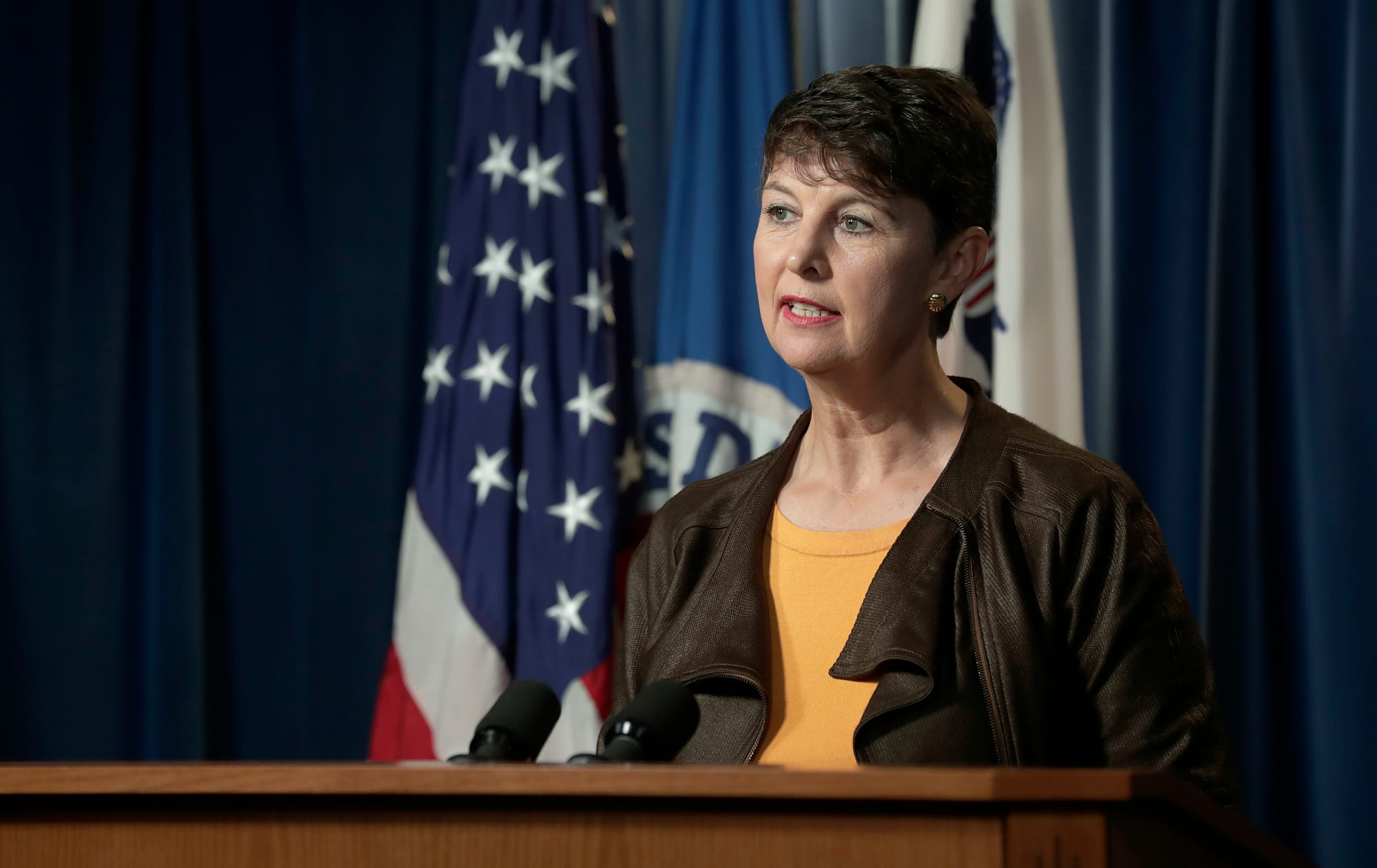 Executive Assistant Commissioner to Trade Brenda B. Smith hosts a press conference to announce CBP's issuance of five withhold release orders (WROs) targeting foreign companies that have been identified as using forced labor in production and mining facilities overseas at CBP headquarters in Washington, D.C., Oct. 1, 2019. CBP photo by Glenn Fawcett