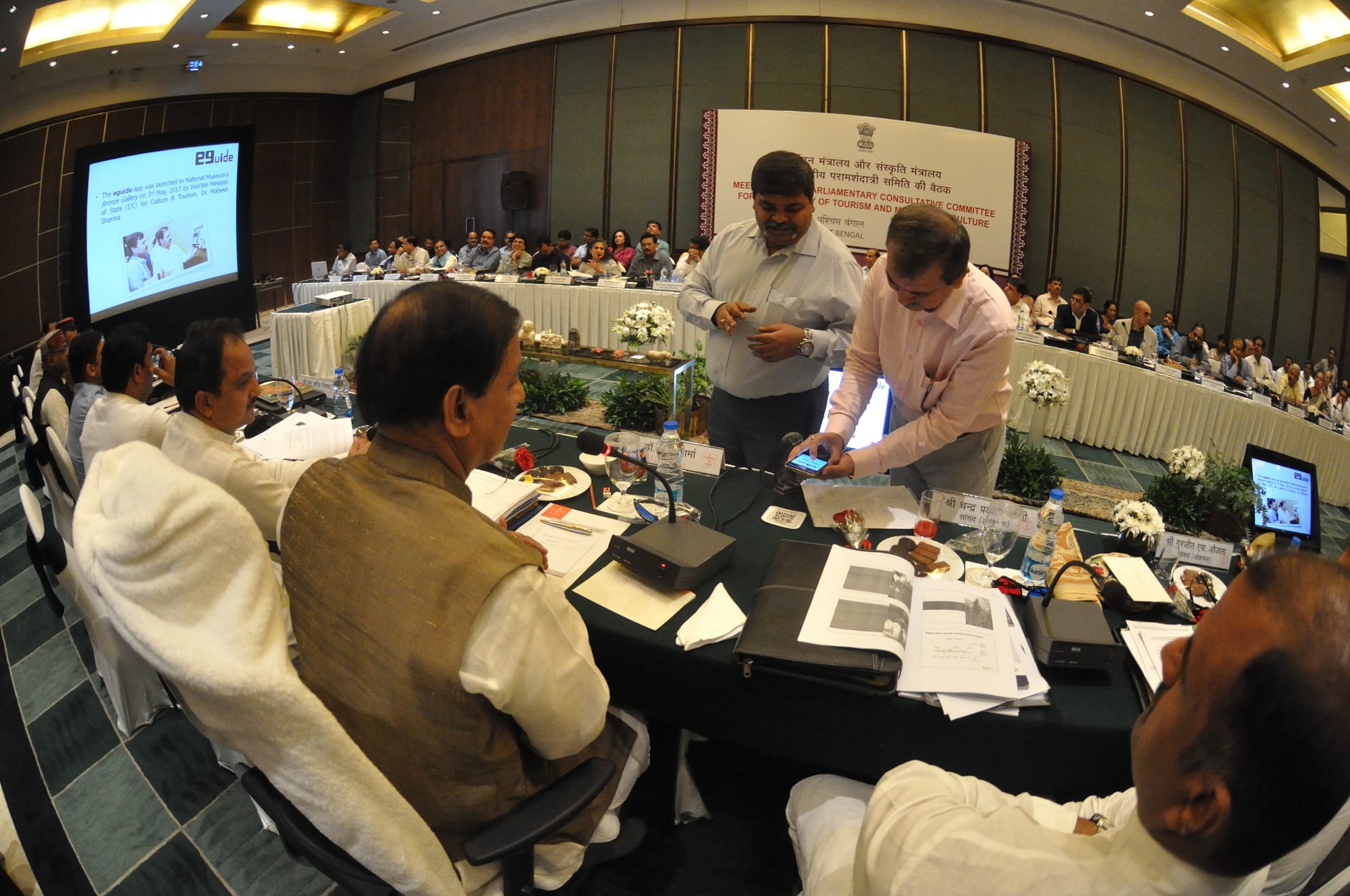 This photograph was taken during the Meeting of the Parliamentary Consultative Committee for the Ministry of Tourism and Ministry of Culture, Govt. of India, that held at the ITC Sonar hotel, 1 JBS Haldane Avenue, Kolkata for three hours.