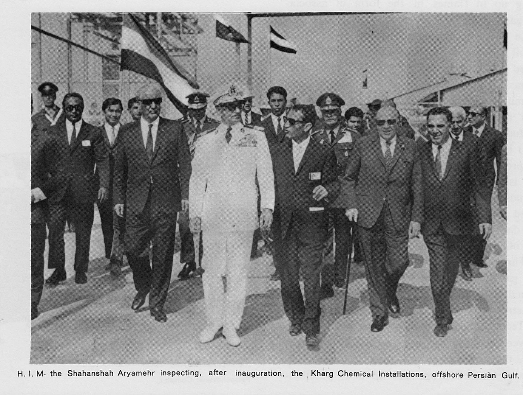 His Imperial Majesty Mohammad Reza Shah Pahlavi inaugurating the Kharg Chemical Installations, offshore Persian Golf