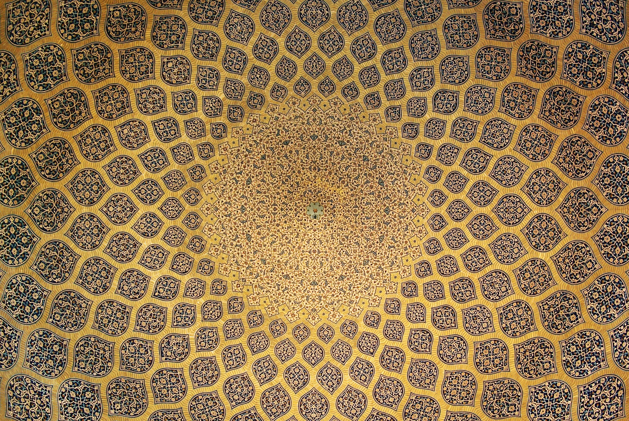 The interior side of the dome of the Sheikh Lotf-Allah mosque in Isfahan, Iran