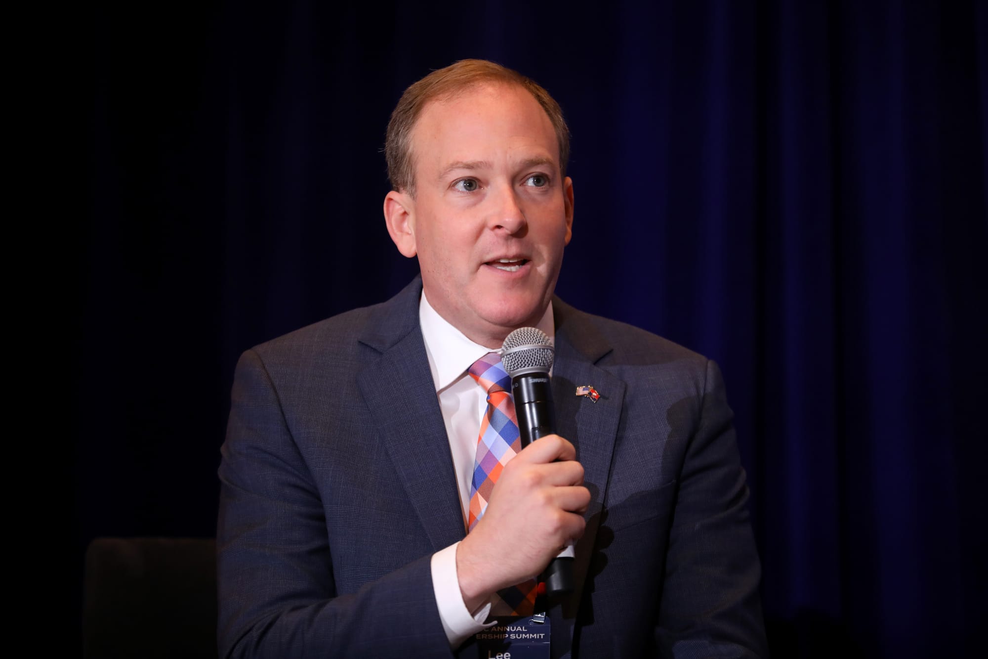 Former U.S. Congressman Lee Zeldin speaking with attendees at the Republican Jewish Coalition's 2023 Annual Leadership Summit at the Venetian Convention & Expo Center in Las Vegas, Nevada.

Please attribute to Gage Skidmore if used elsewhere.