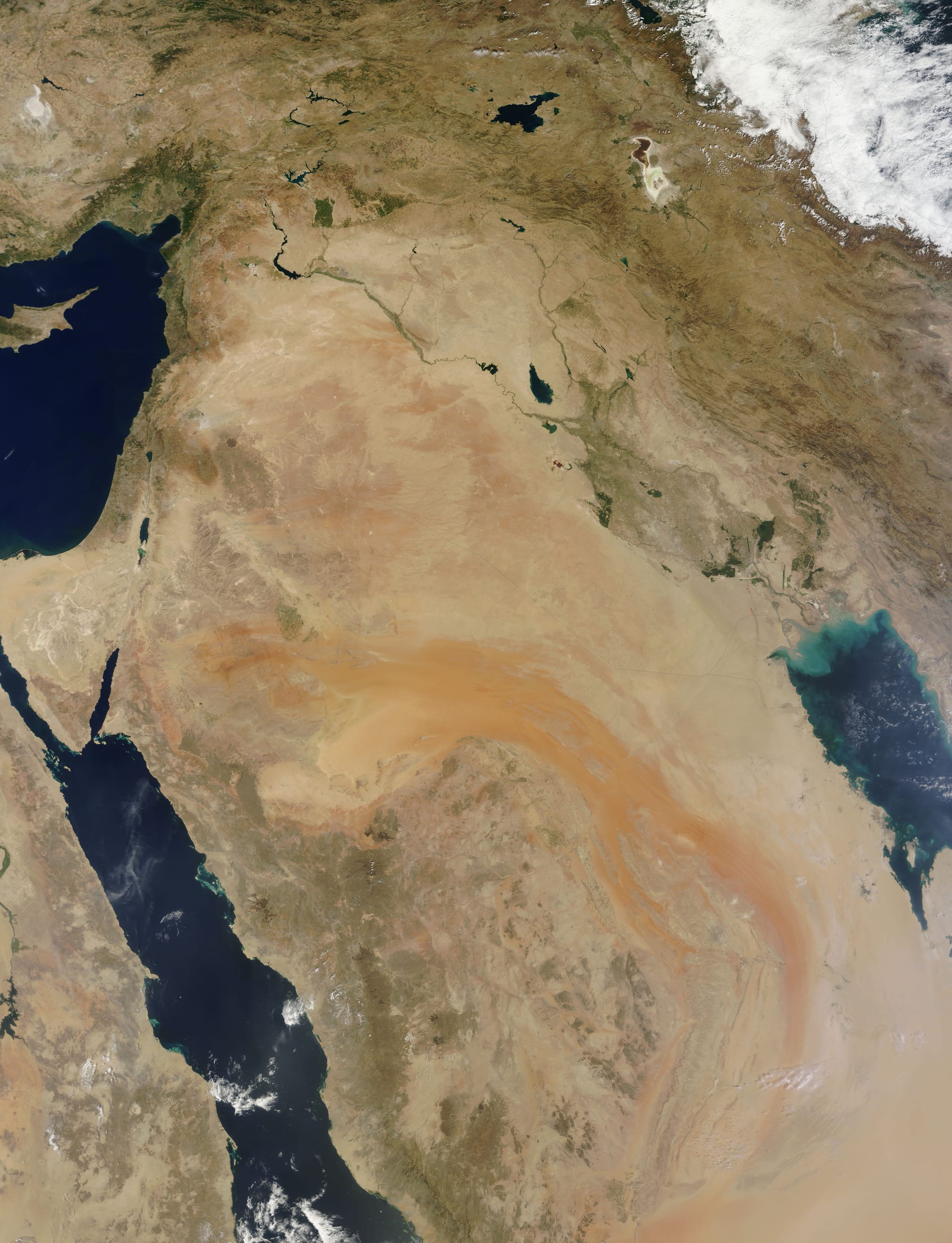 Turkey Syria Lebanon Jordan Israel Iraq Iran Kuwait Saudia Arabia Egypt from the Terra satellite.
