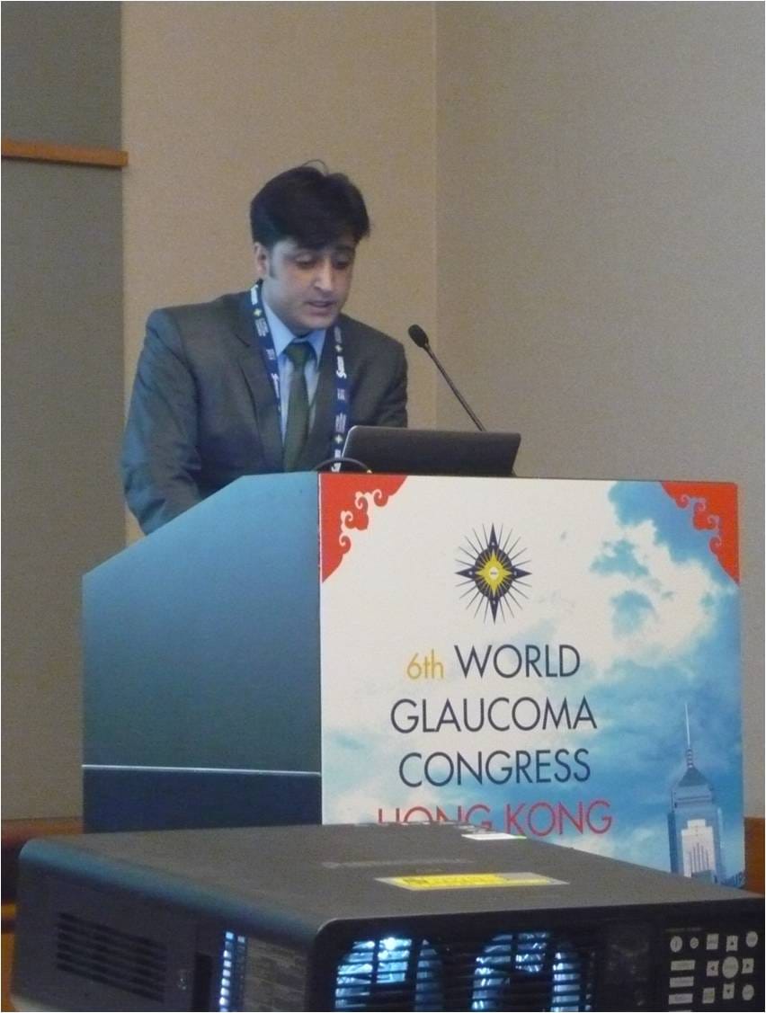 Muneeb Faiq talking about the future possibilities in predictive diagnosis, preventive treatment and effective management of glaucoma at the 6th World Glaucoma Congress held in Hong Kong in 2015