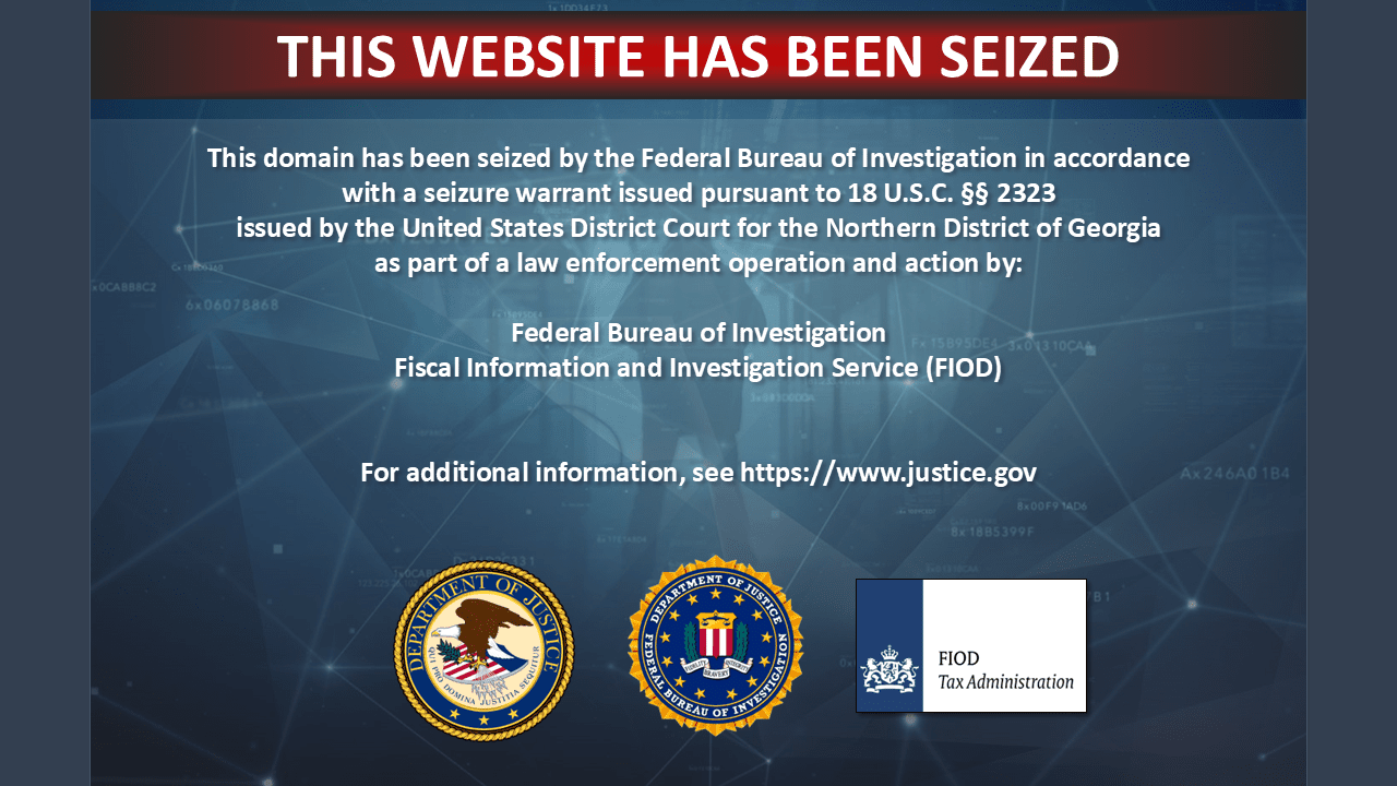 A Nintendo Switch piracy website seized on court order by the Federal Bureau of Investigation (FBI) of the United States of America and the Fiscal Information and Investigation Service (FIOD) of the Kingdom of the Netherlands.