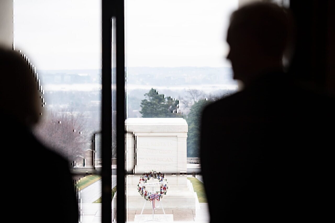 Army National Military Cemeteries and Office of Army Cemeteries Executive Director Karen Durham-Aguilera, right, greets National Aeronautics and Space Administration (NASA) Administrator Bill Nelson, left, upon his arrival to Arlington National Cemetery, Arlington, Va., Jan. 25, 2024. Nelson was at ANC for NASA’s Day of Remembrance, where wreaths are laid at memorials and gravesites in memory of those men and women who lost their lives furthering the cause of exploration and discovery. (U.S. Army photo by Elizabeth Fraser / Arlington National Cemetery / released)