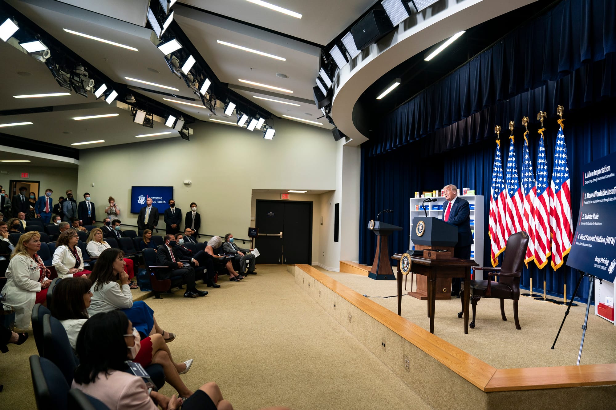 President Donald J. Trump delivers remarks prior to the signing of Executive Orders on lowering drug prices Friday, July 24, 2020, in the South Court Auditorium in the Eisenhower Executive Office Building at the White House. (Official White House Photo by Shealah Craighead)