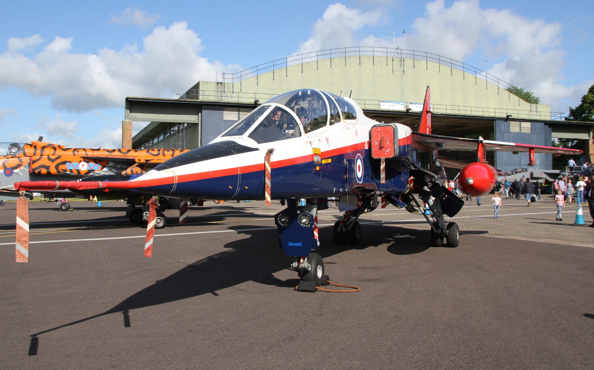 SEPECAT Jaguar T2 formerly of the Empire Test Pilots' School (ETPS) on static display during the Cosford Air Show 2015 at RAF Cosford.
