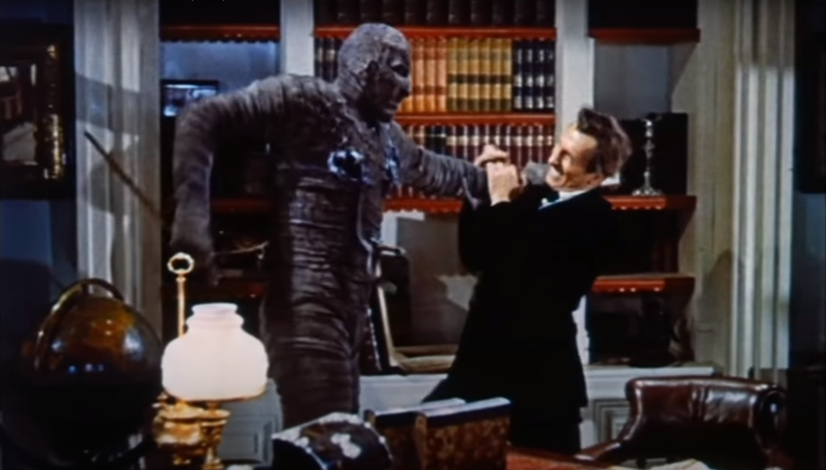 A screenshot from the trailer for The Mummy (1959), an Hammer Horror production.
