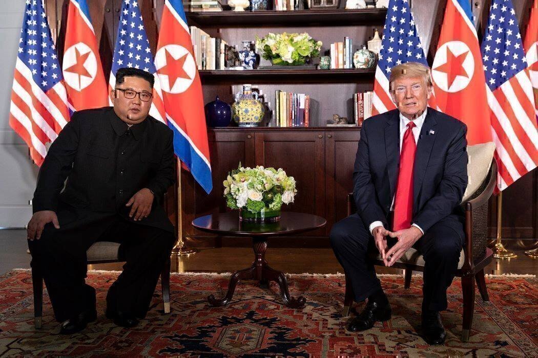 President Donald J. Trump and North Korean leader Kim Jong Un, participate in their bilateral meeting, Tuesday, June 12, 2018, at the Capella Hotel in Singapore. (Official White House Photo by Shealah Craighead)